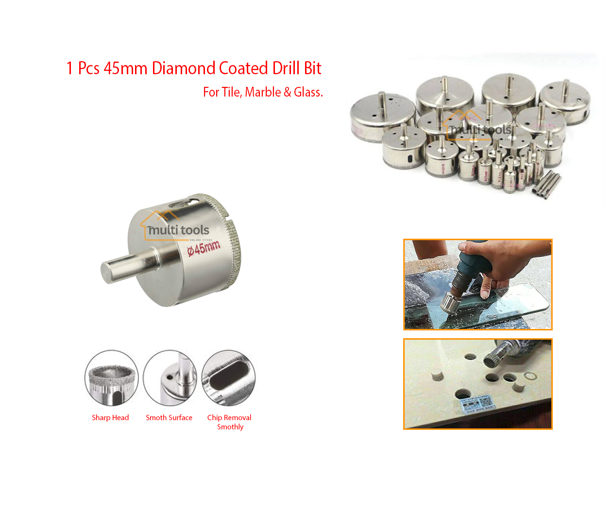 45 mm Diamond Coated Drill Bit Hole Saw Cutter For Glass Tile Ceramic